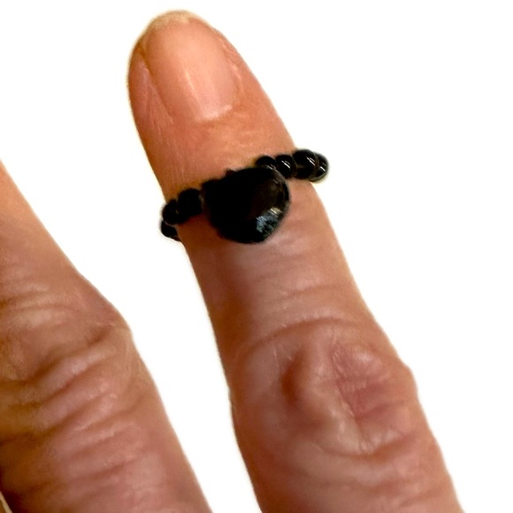 VTG BLACK BELL BEADED RING CHARM HALLOWEEN JEWELRY HANG ON NECKLACE CORD .25” - Picture 4 of 10